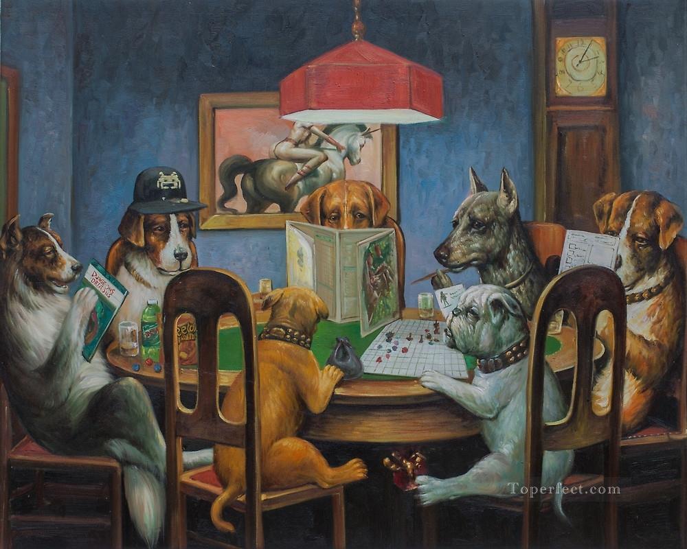 Hunde die Schach spielen Ölgemälde